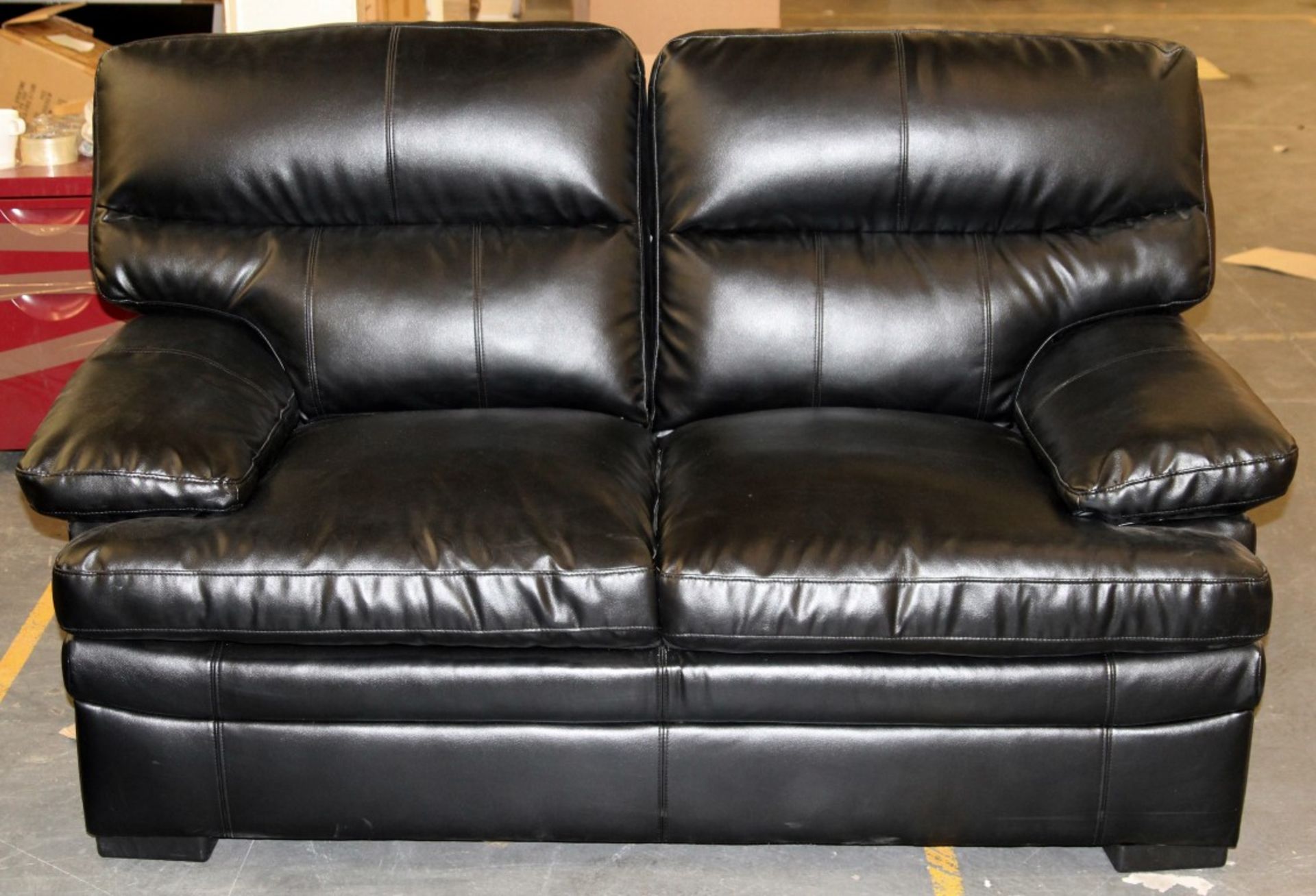 Black 3 + 2 Leather Seater Sofa Set – Both Upholstered In Black Bonded Leather – Ref CH061 – RRP £ - Image 2 of 3