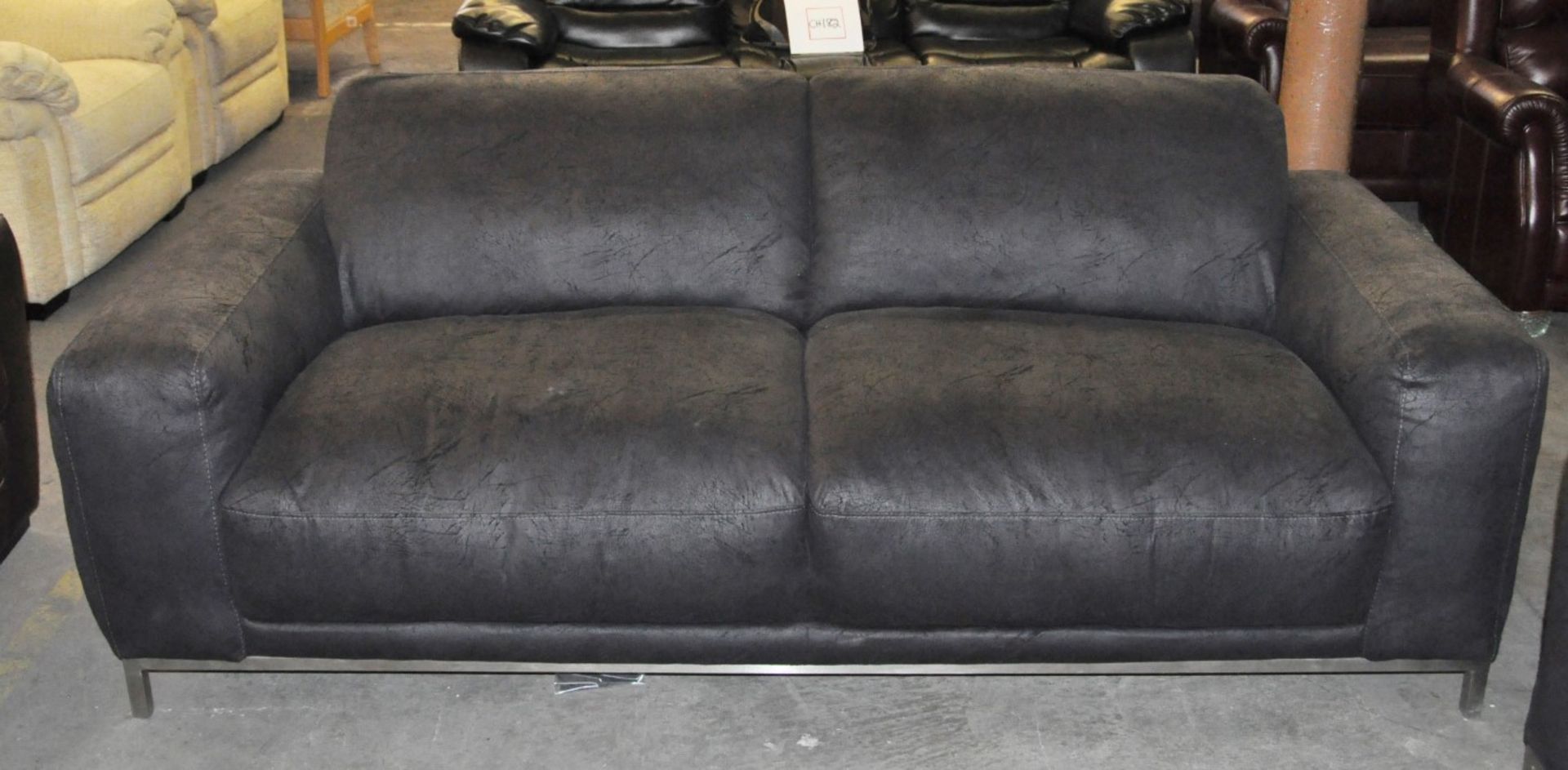 1 x 'Valletta' 3 & 2 Seater Sofa in a Black Crackle Fabric – Ex Display - Dimensions (2 Seater) - Image 4 of 6