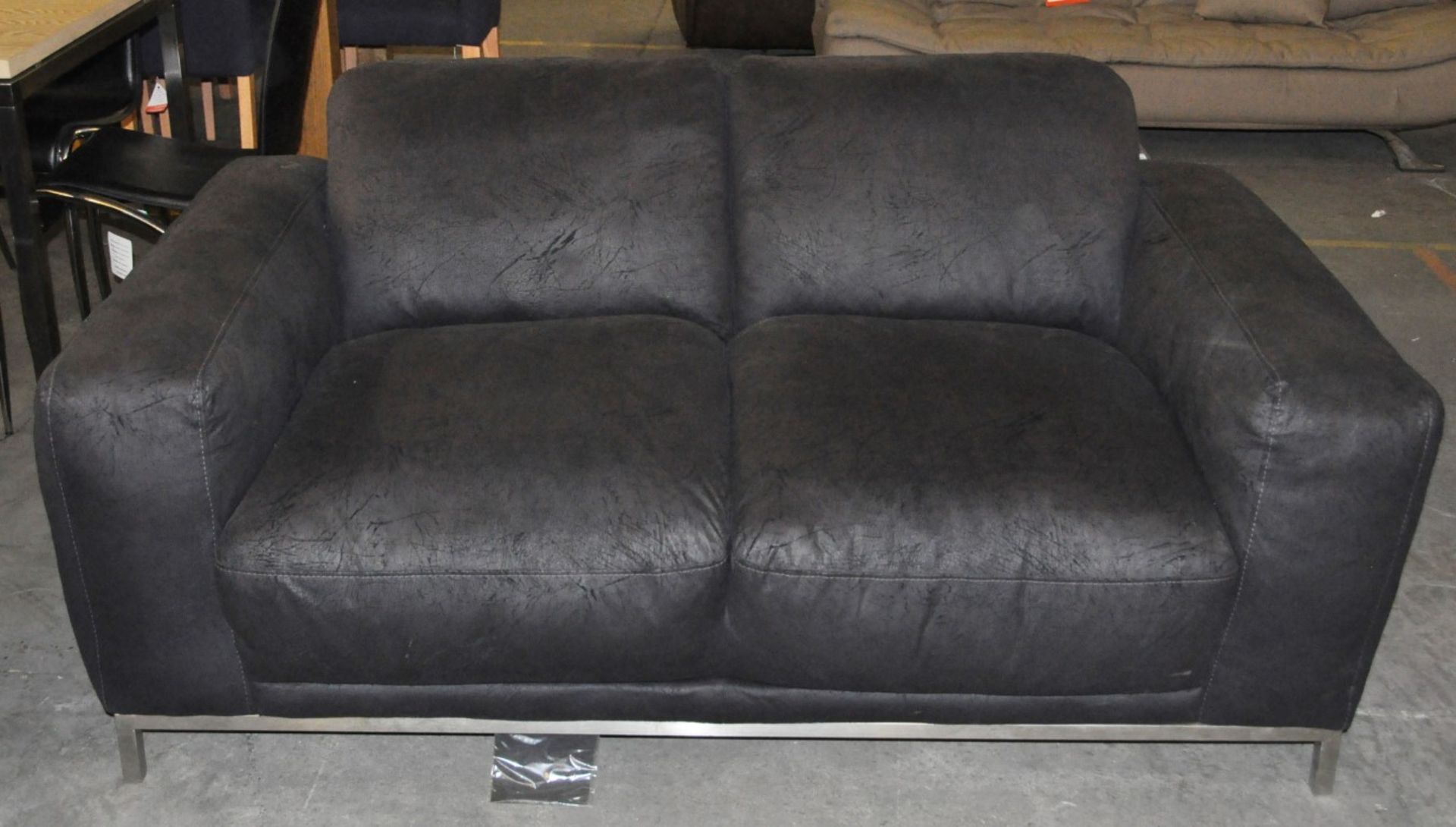 1 x 'Valletta' 3 & 2 Seater Sofa in a Black Crackle Fabric – Ex Display - Dimensions (2 Seater) - Image 2 of 6