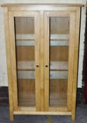 1 x Oak Wood Display Cabinet with 2 Glass Shelves – Pre-built, Ex Display In Very Good Condition –