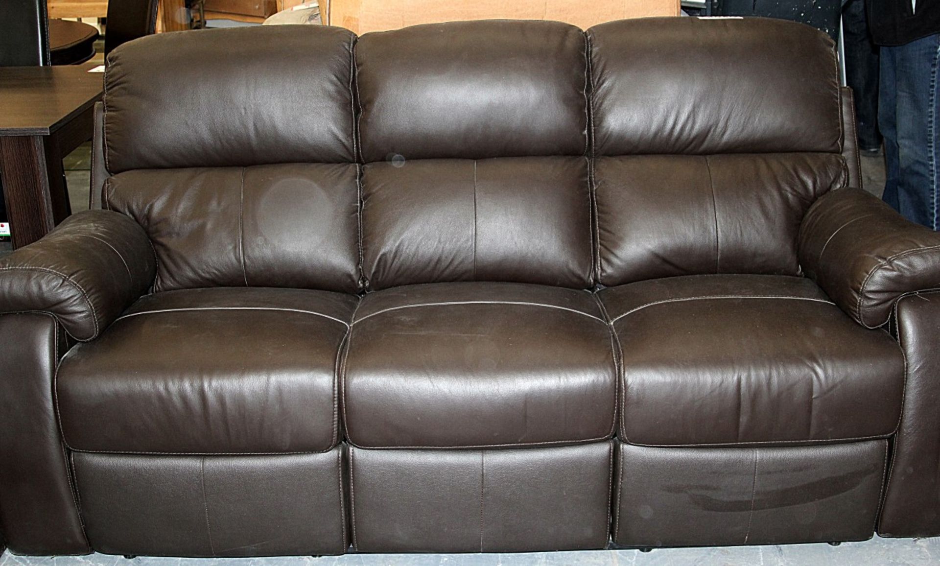 1 x 3-Seater Leather Upholstered Recliner – Ref CH050 – Colour: Pale Fawn – Original RRP £1,199 – Ex - Image 3 of 3