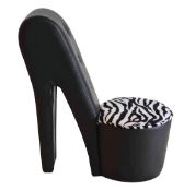1 x Girls Black Stiletto Chair - Black Faux Leather with Diamantes & Zebra Print Design - Brand