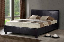 1 x Birlea Berlin Bed - Faux Brown Leather - 4ft Small Double 120cm - Brand New & Boxed - CL112 -