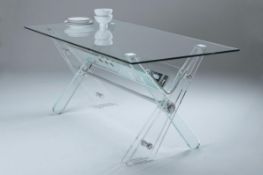 1 x Chelsom "KROSS" Rectangular Coffee Table - Ref: NCH12 - L135 W70 H42cm - Glass, Steel & Clear