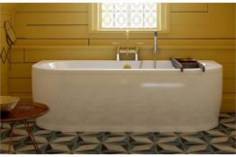 1 x "Palladio" BACK TO WALL BATH - Stylish Curvaceous Design - White Acrylic - 1700 X 750MM -