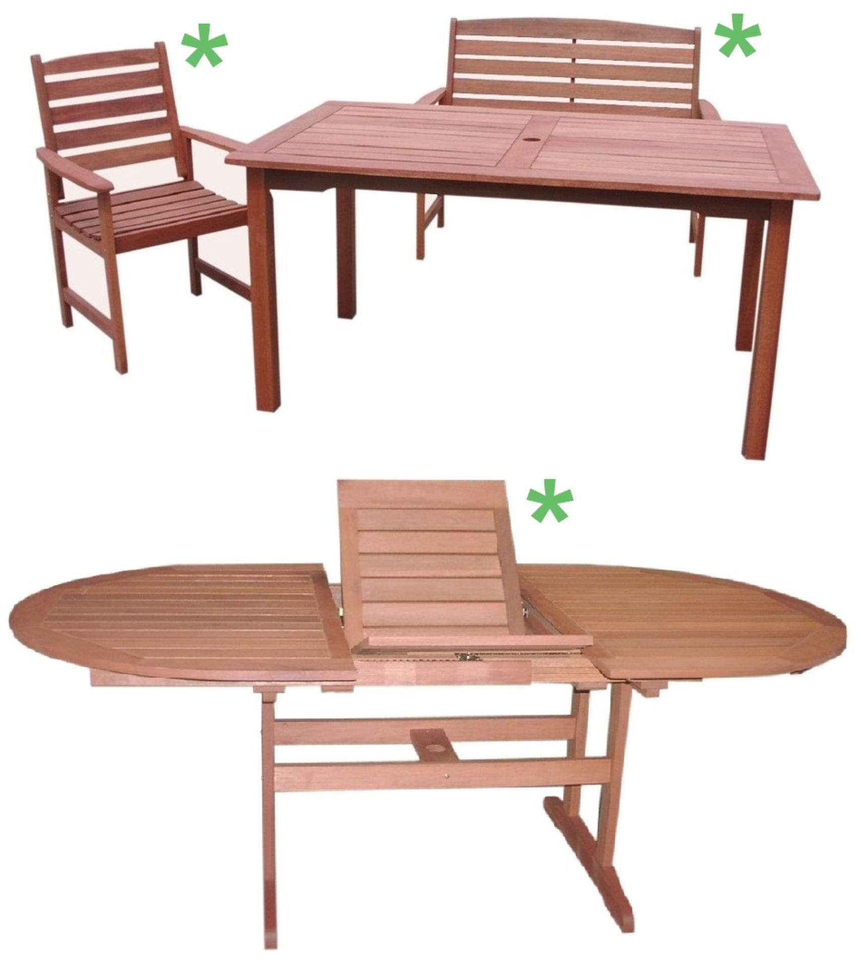 1 x 3-Piece "Macau Nassau" Garden Furniture Set - Includes Bench, Extending Table & 3 x Arm Chairs -