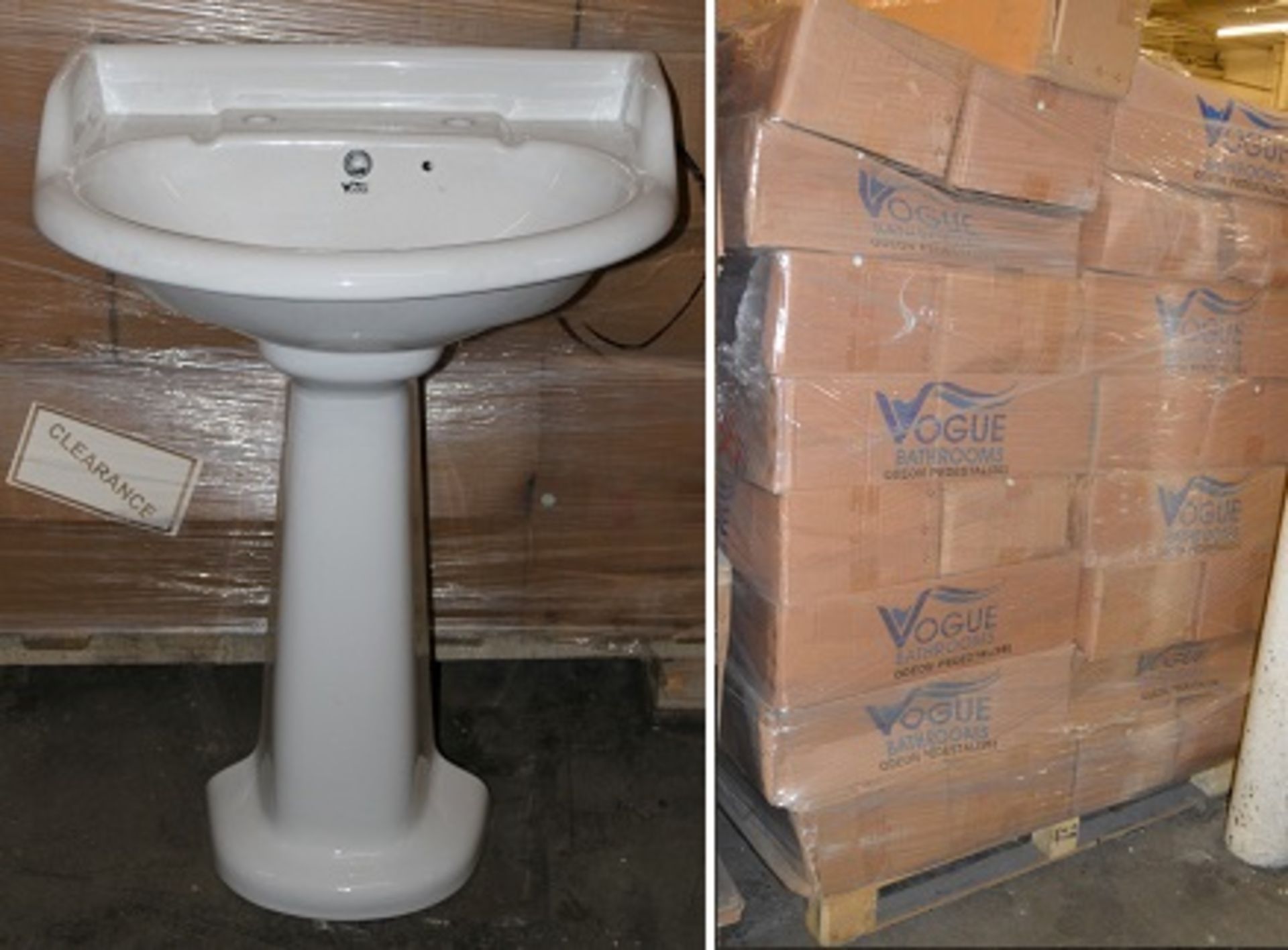 20 x Vogue Bathrooms HEYWOOD Two Tap Hole SINK BASINS With Pedestals - 580mm Width - Brand New Boxed