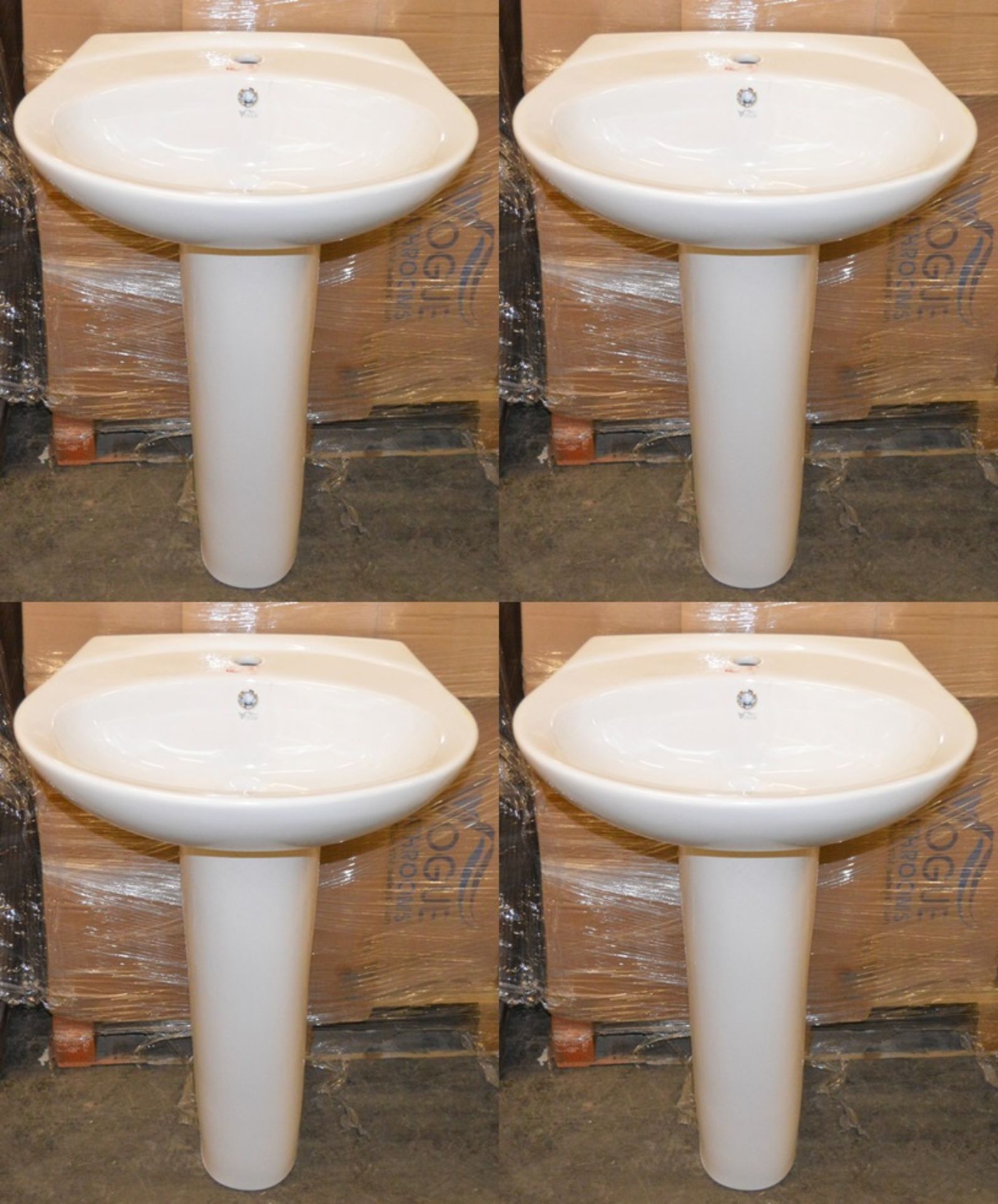 20 x Vogue Bathrooms AVLO Single Tap Hole SINK BASINS With Pedestals - 630mm Width - Product Code - Image 2 of 3