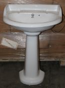 1 x Vogue Bathrooms HEYWOOD Two Tap Hole SINK BASIN With Pedestal - 580mm Width - Brand New Boxed