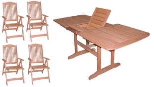 5-Piece Garden Furniture Set - Includes 1 x Extending Rectangular Garden Table & 4 x Reclining