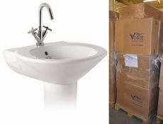 20 x Vogue Bathrooms TEFELI Single Tap Hole SINK BASINS with Pedestals - 550mm Width - Brand New and