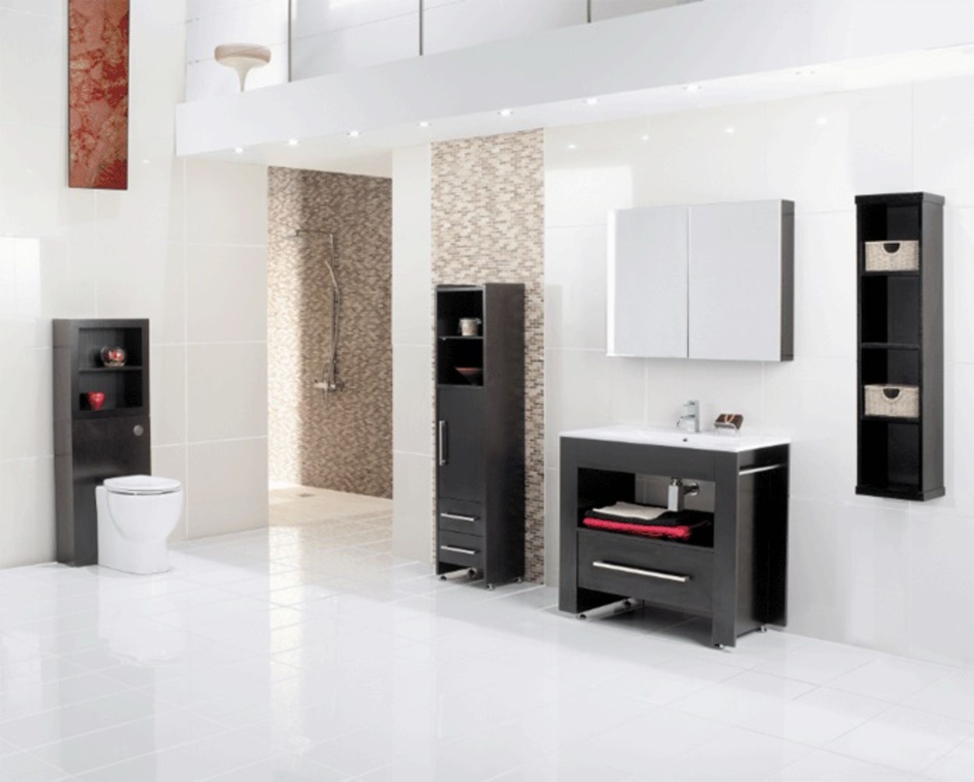 1 x Vogue ARC Bathroom Series 2 Wall Mounted 900mm Mirrored Storage Cabinet - WENGE - Contemporary - Image 3 of 3