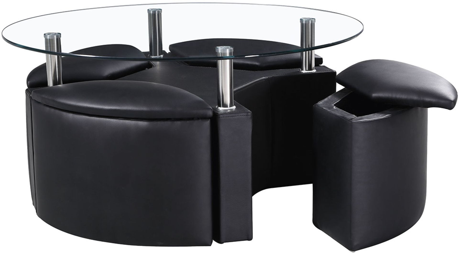 1 x Dakota Round Coffee Table with 4 Ottoman Storage Stools - CL112 - Location: Blackburn BB2 -