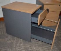 1 x Two Drawer Mobile Pedestal Drawers - No Key - Modern Beech / Grey Finish - Storage Drawer and A4
