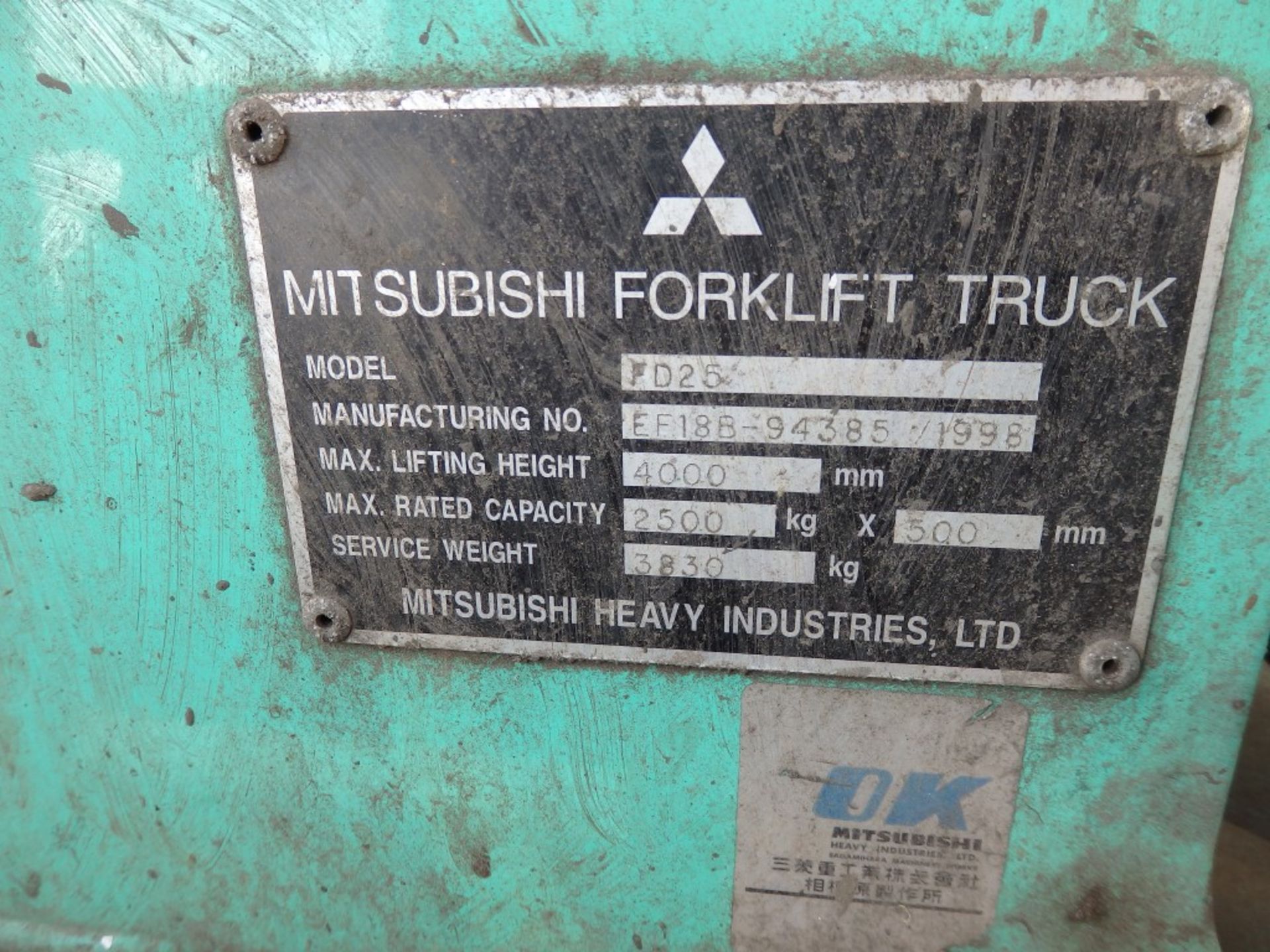 1 x Mitsubishi FD25 1998 Fork Lift Truck - STDE Shift - Lifting weight 2500kg - Maximum Lifting - Image 17 of 31