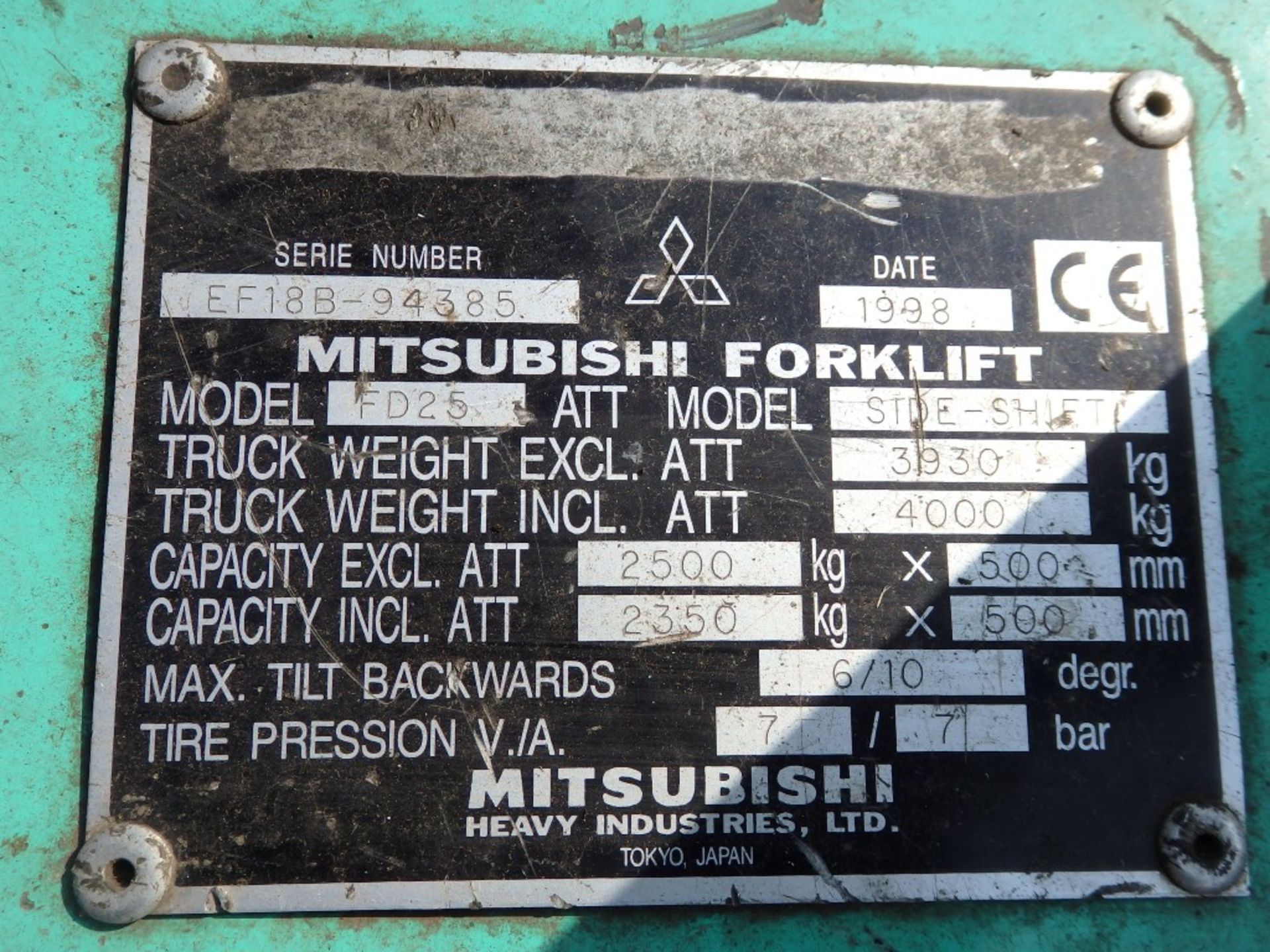 1 x Mitsubishi FD25 1998 Fork Lift Truck - STDE Shift - Lifting weight 2500kg - Maximum Lifting - Image 23 of 31