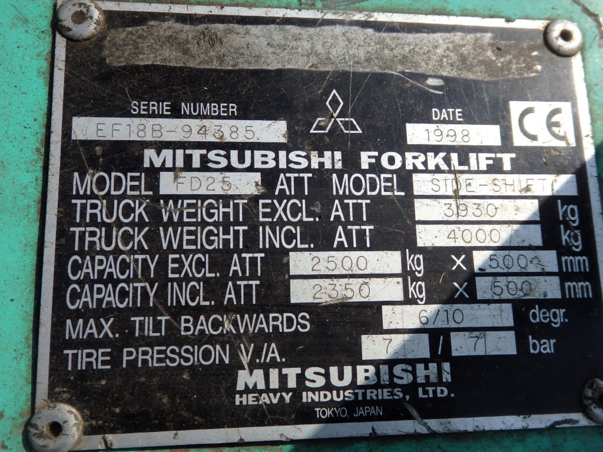 1 x Mitsubishi FD25 1998 Fork Lift Truck - STDE Shift - Lifting weight 2500kg - Maximum Lifting - Image 25 of 31