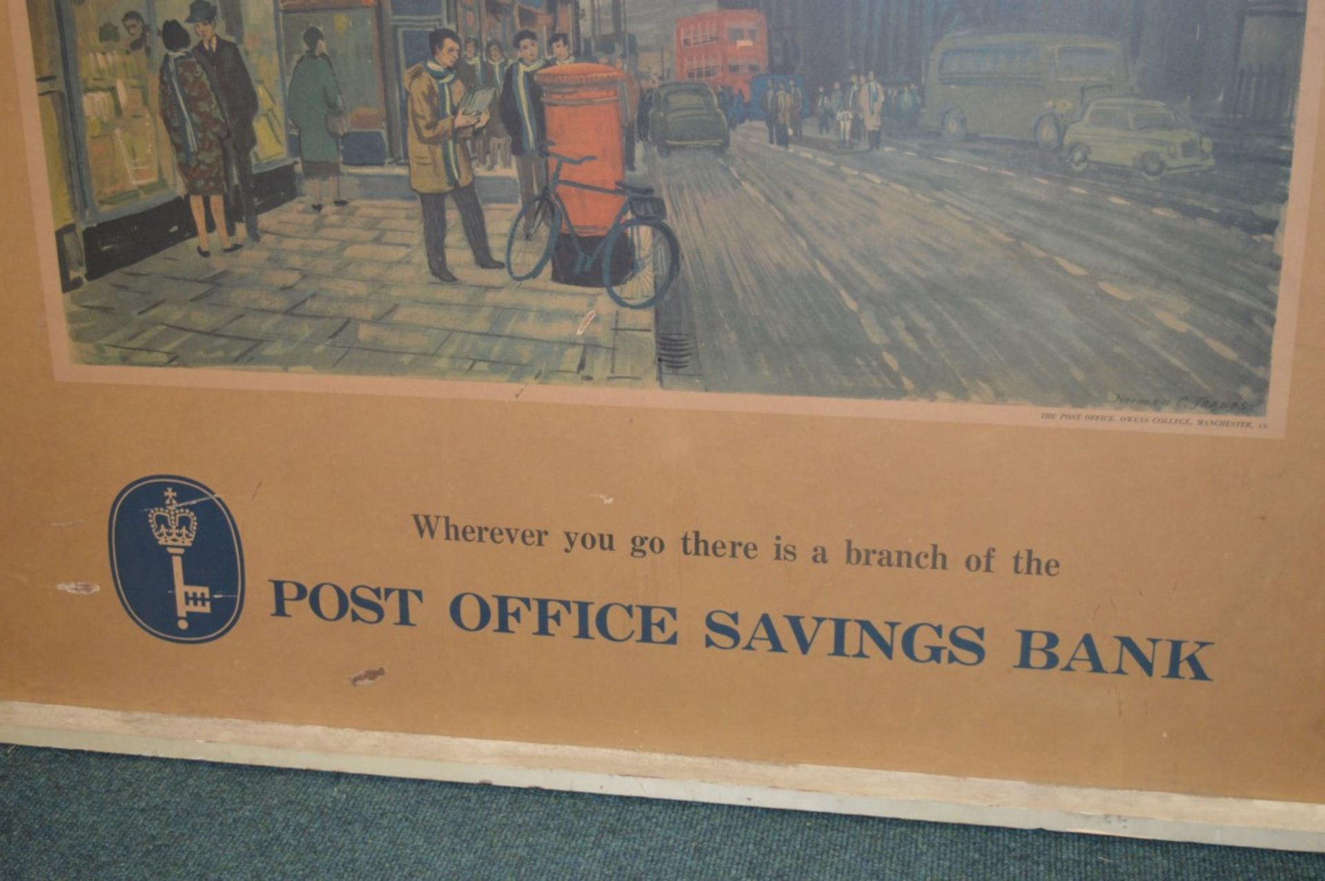 1 x Antique 'Post Office Savings Bank' Framed Advertisement Picture Depicting Owens College of - Image 3 of 13