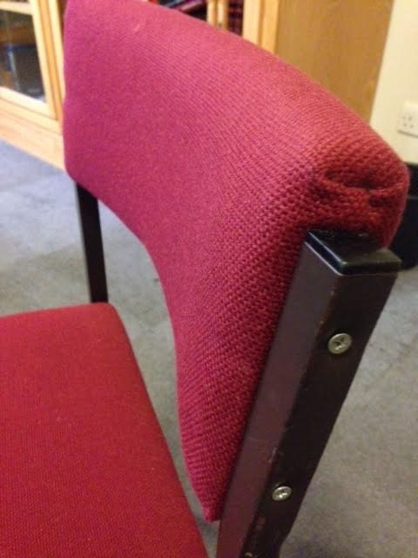10 x Stacking Chairs - Burgundy Fabric - All In Good Condition - General Purpose Stacking Chairs For - Image 5 of 6