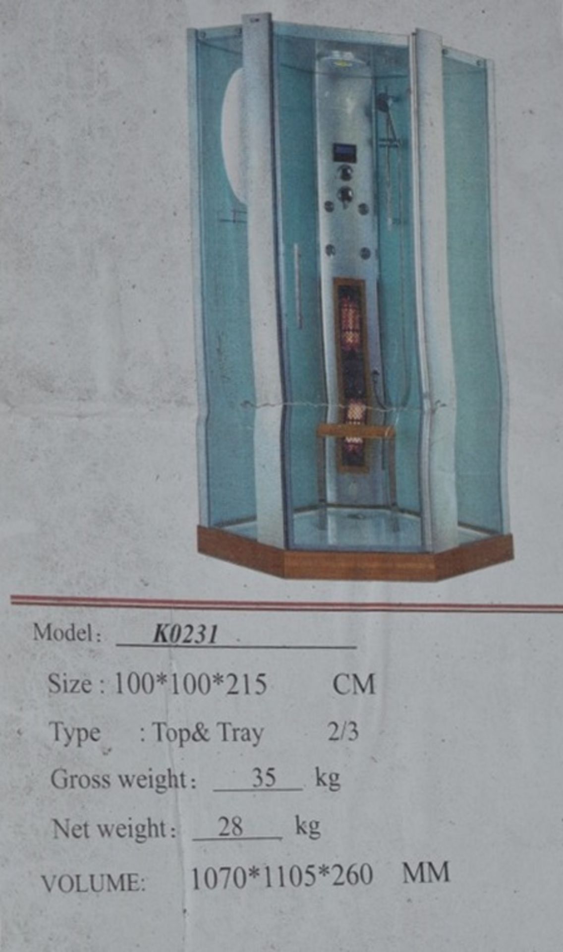 1 x Steam Shower Room With Infra Red Sauna - Model Koy K0231 - 1000x1000x2150mm - Features Steam - Image 2 of 2