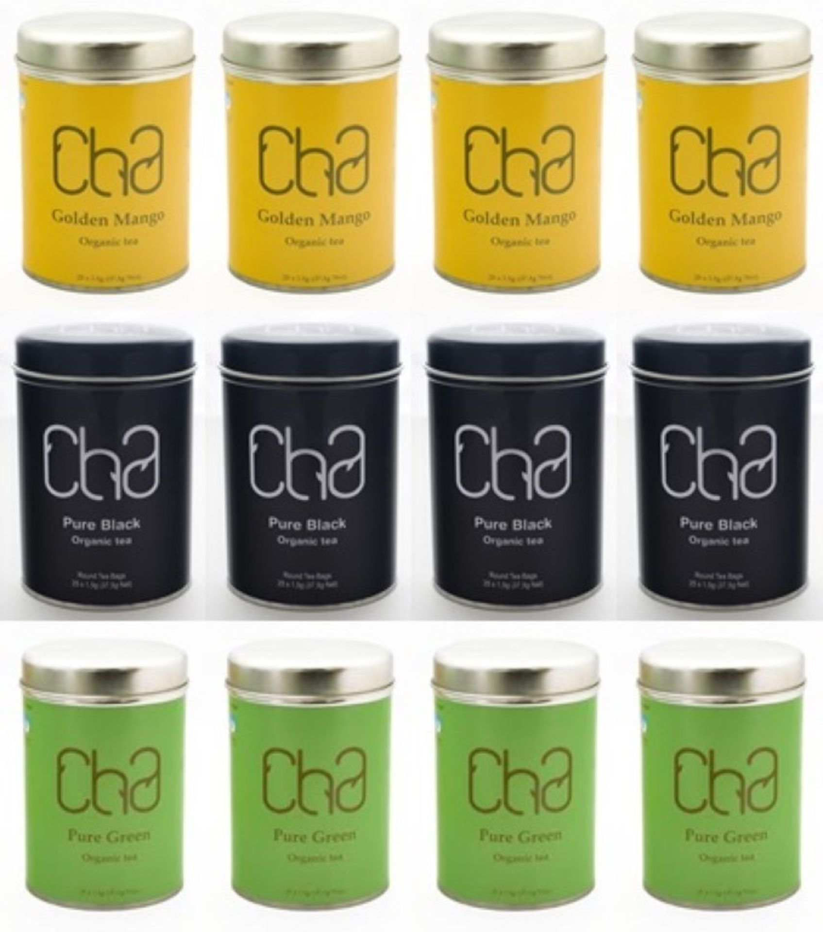 Resale Pallet - 360 x Tins of CHA Organic Tea - PURE BLACK, GOLDEN MANGE AND PURE GREEN - 100%