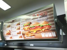 1 x Wall Mounted Curved Rotating Menu Light Box - Includes Flame Grill Burgers Poster - H60 x W140cm