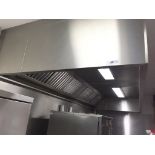 1 x Large Stainless Steel Commercial Extractor Hood With Sectioned Splashback Panels Covering the