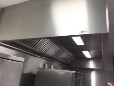 1 x Large Stainless Steel Commercial Extractor Hood With Sectioned Splashback Panels Covering the