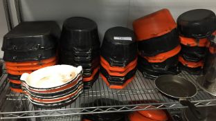 1 x Job Lot of Orange and Black Ceramic Pots and Pans as Per Photo - Plus Lids- Approx 50 Items -