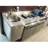 1 x Stainless Steel Commercial Workbench With Integrated Round Sink Bowl, Mixer Tap and Cabinet -