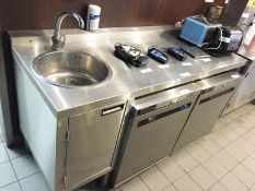 1 x Stainless Steel Commercial Workbench With Integrated Round Sink Bowl, Mixer Tap and Cabinet -