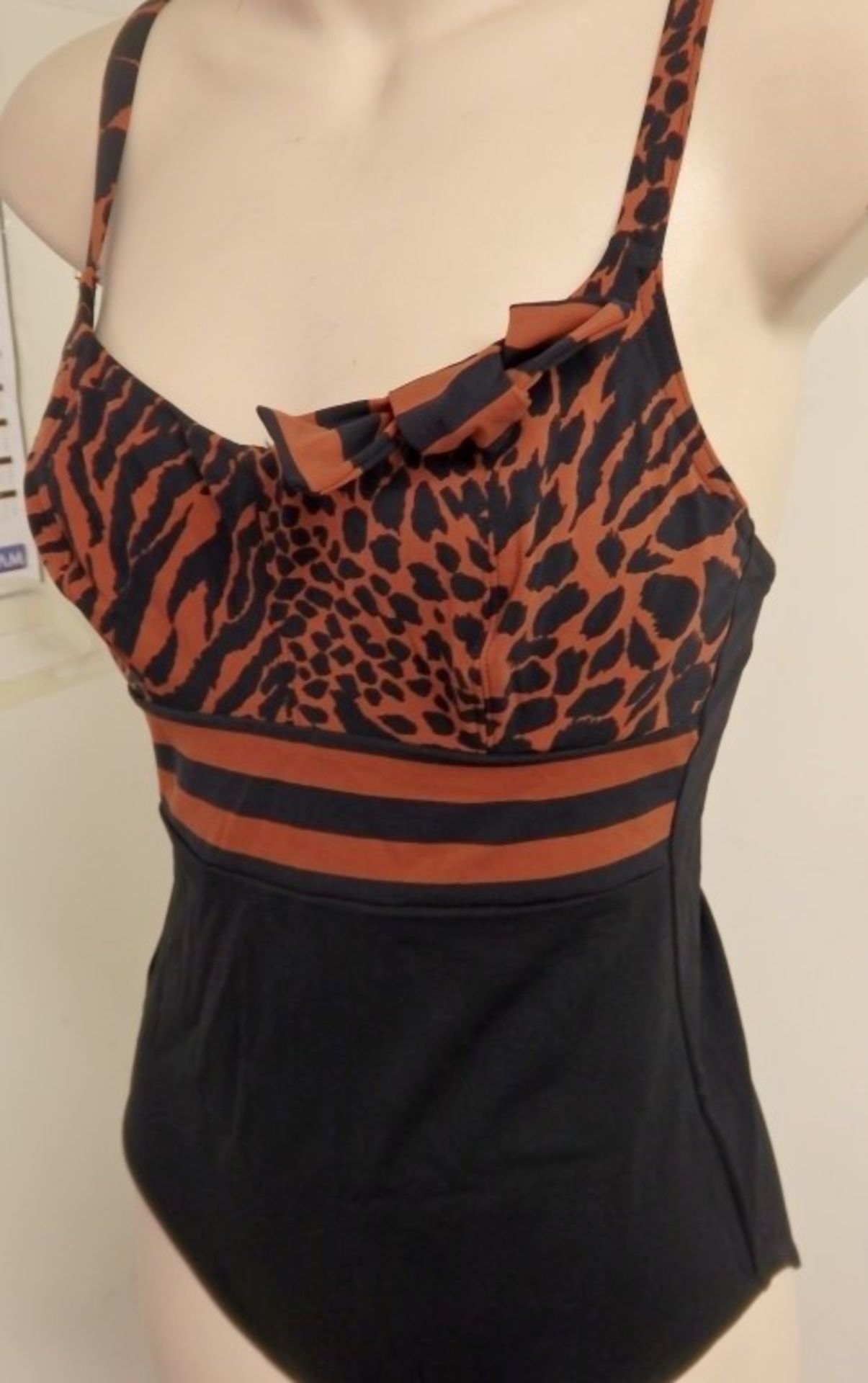 1 x Rasurel - Black/Tan Leopard and Stripe - Bahia Swimsuit - R21235 - Size 2C - UK 32 - Fr 85 - - Image 7 of 7