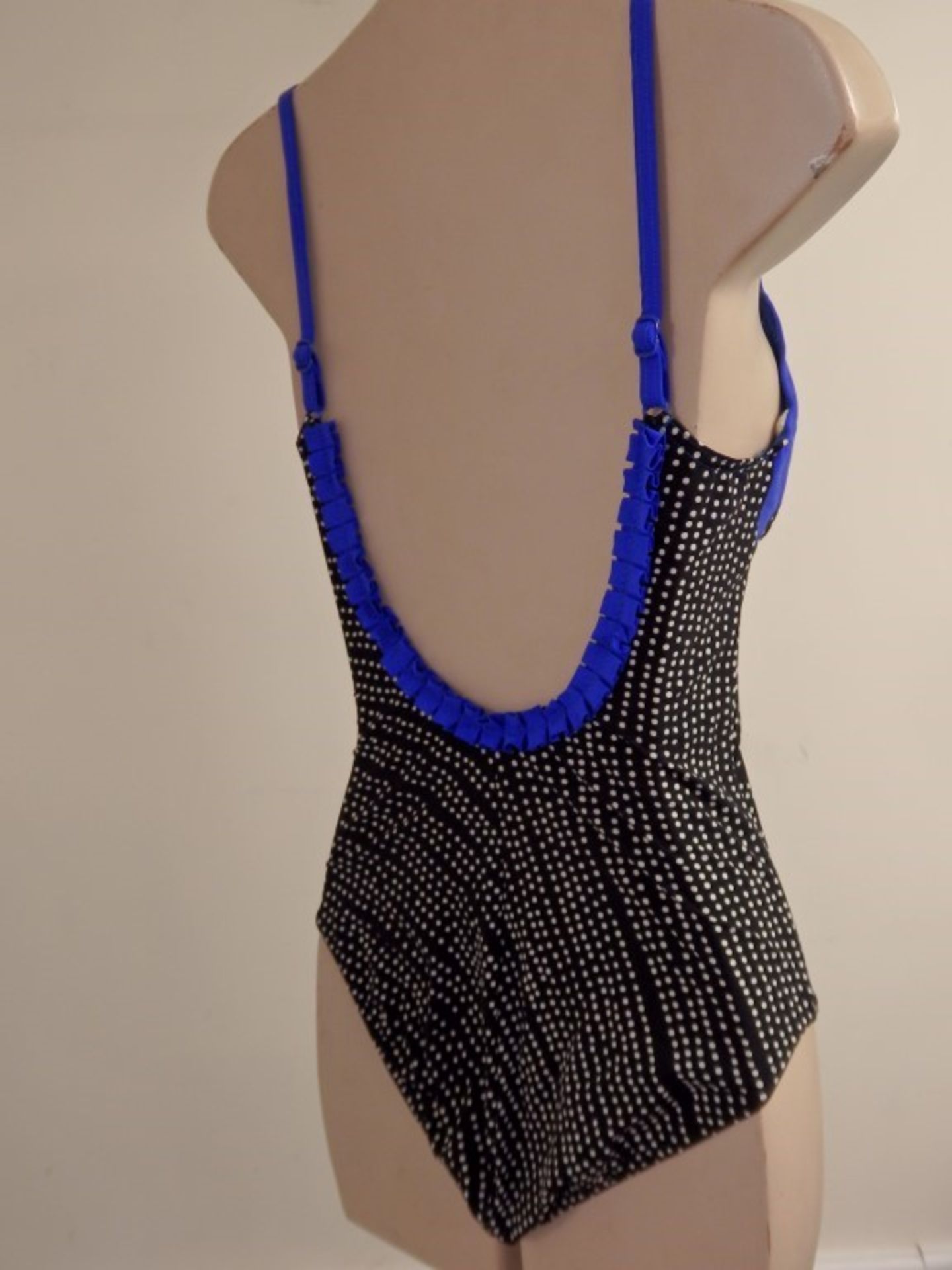 1 x Rasurel - Black Polka dot with royal blue trim & frill Tobago Swimsuit - B21039 - Size 2C - UK - Image 4 of 8