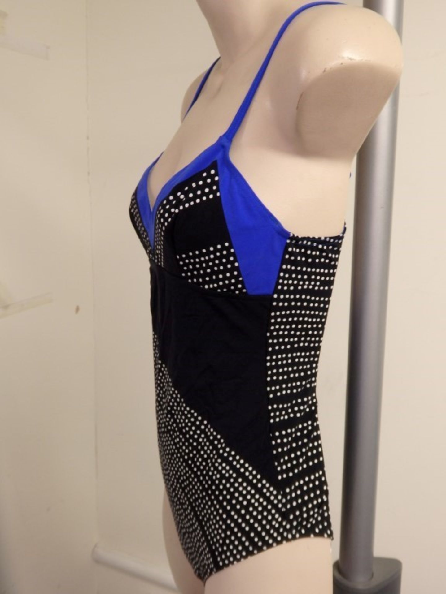 1 x Rasurel - Black Polka dot with royal blue trim & frill Tobago Swimsuit - B21039 - Size 2C - UK - Image 3 of 8
