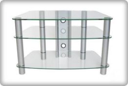 1 x Synergy Clear Glass TV Stand With Chrome Legs - 1000mm Wide - For Plasma and LCD Televisions -