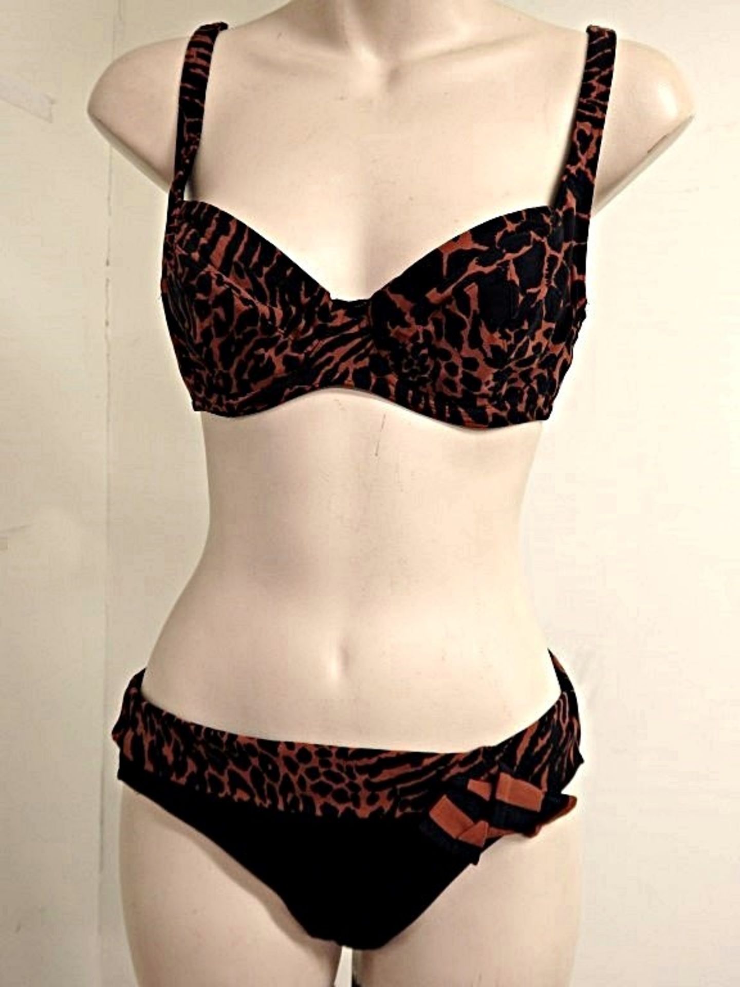 1 x Rasurel - Black/Tan Leopard and Stripe - Bahia Bikini - R21249 - Size 2C - UK 32 - Fr 85 - EU/