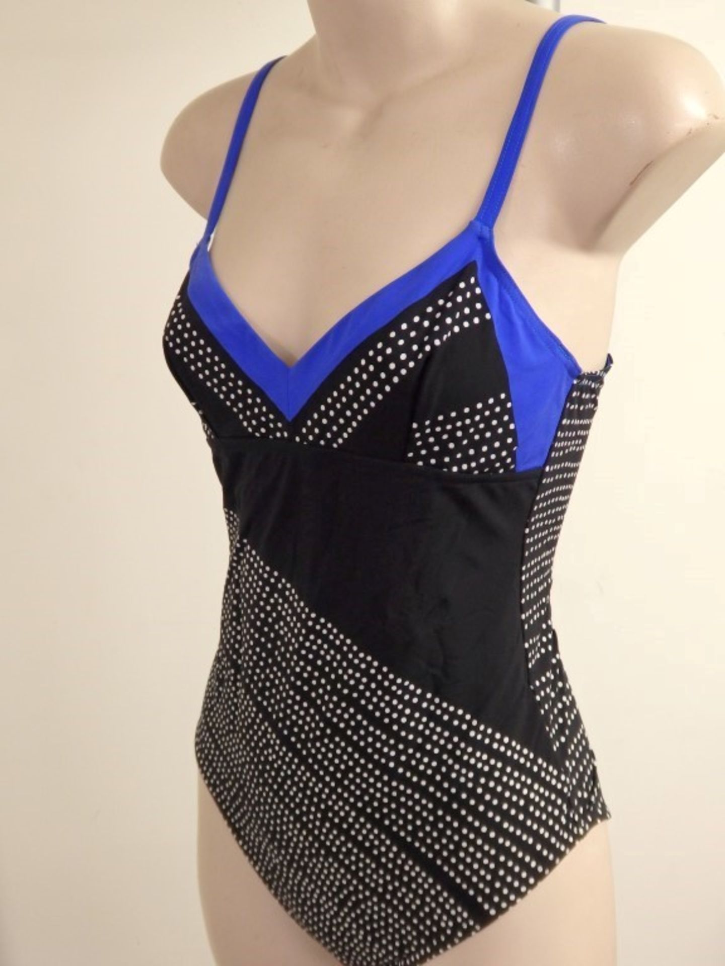 1 x Rasurel - Black Polka dot with royal blue trim & frill Tobago Swimsuit - B21039 - Size 2C - UK - Image 6 of 8