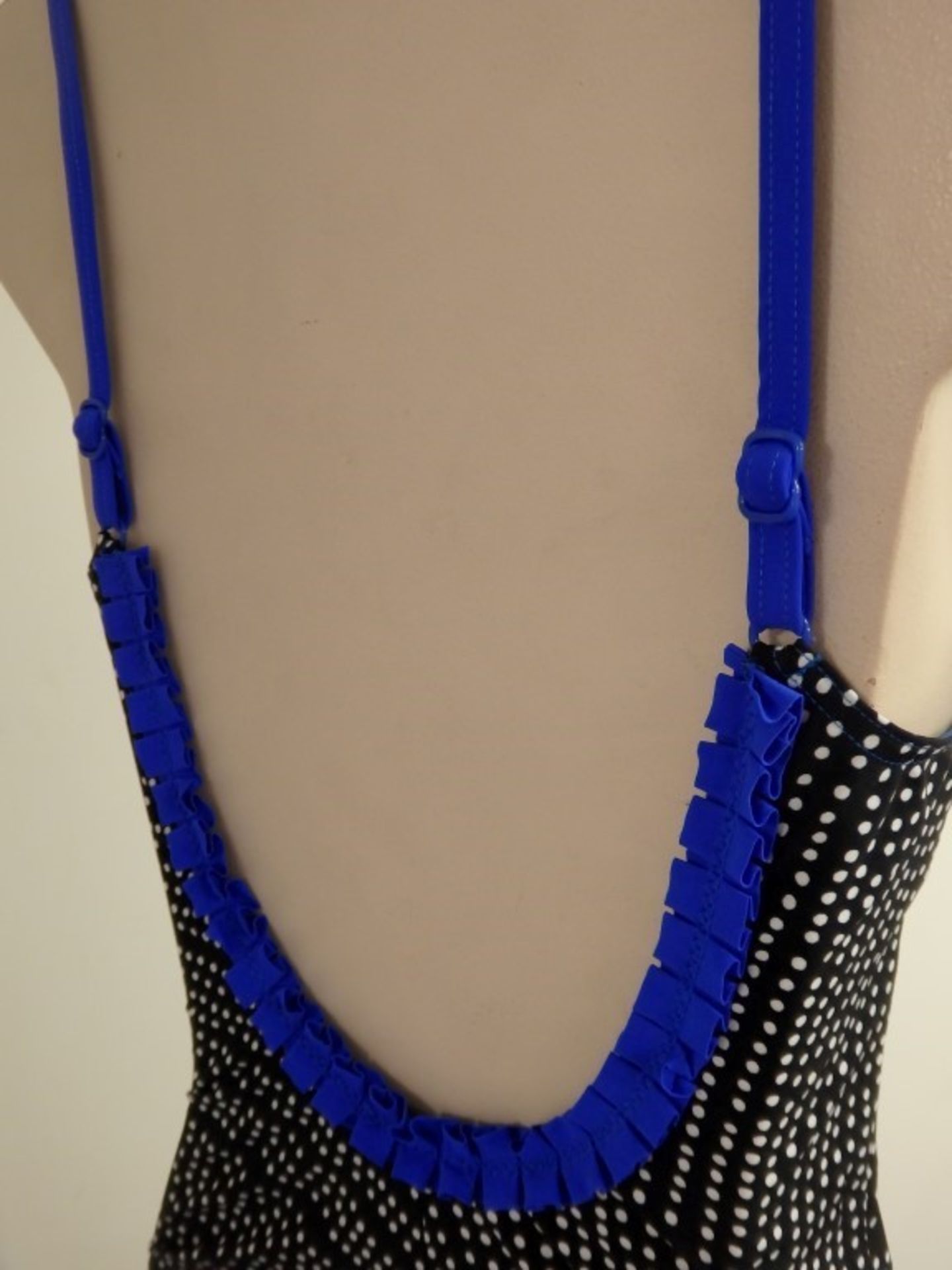 1 x Rasurel - Black Polka dot with royal blue trim & frill Tobago Swimsuit - B21039 - Size 2C - UK - Image 5 of 8