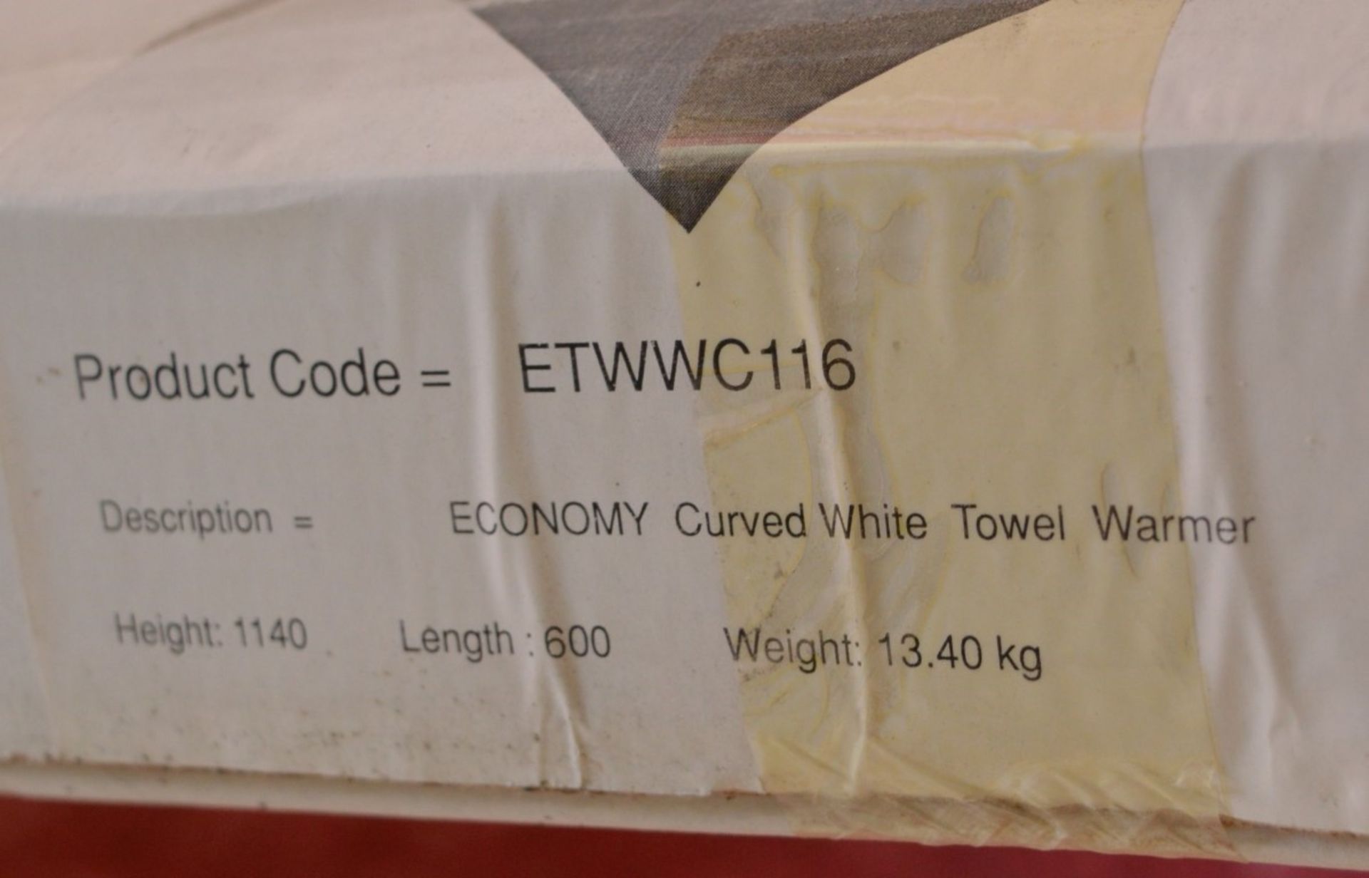 1 x Economy Curved White Bathroom Towel Warmer - Product Code ETWWC116 - H1140 x W600 mm - Brand New - Image 3 of 3