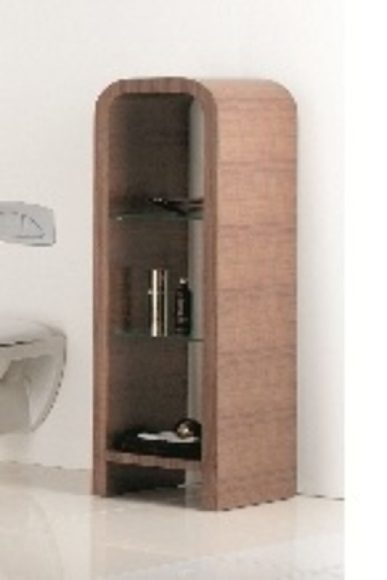 1 x Vogue ARC Series 1 Bathroom GLASS SHELF UNIT - 1400mm Height - NATURAL WALNUT FINISH -