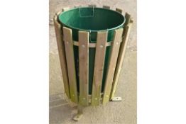 1 x Round Wooden Waste Bin With Metal Inner - Tanalised Wood For Preservation Treatment Ensuring