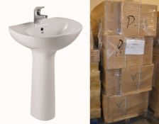 20 x Vogue Bathrooms COMFORT Single Tap Hole SINK BASINS With Pedestals - 600mm Width - Brand New