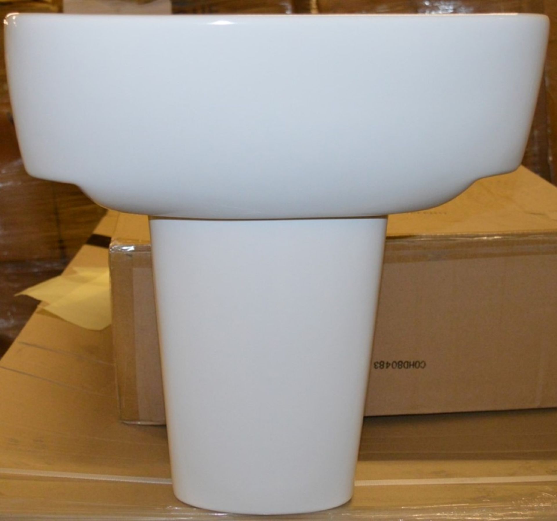 1 x Vogue Bathrooms ZERO Two Tap Hole SINK BASIN With Semi Pedestal - 550mm Width - Brand New - Image 2 of 3