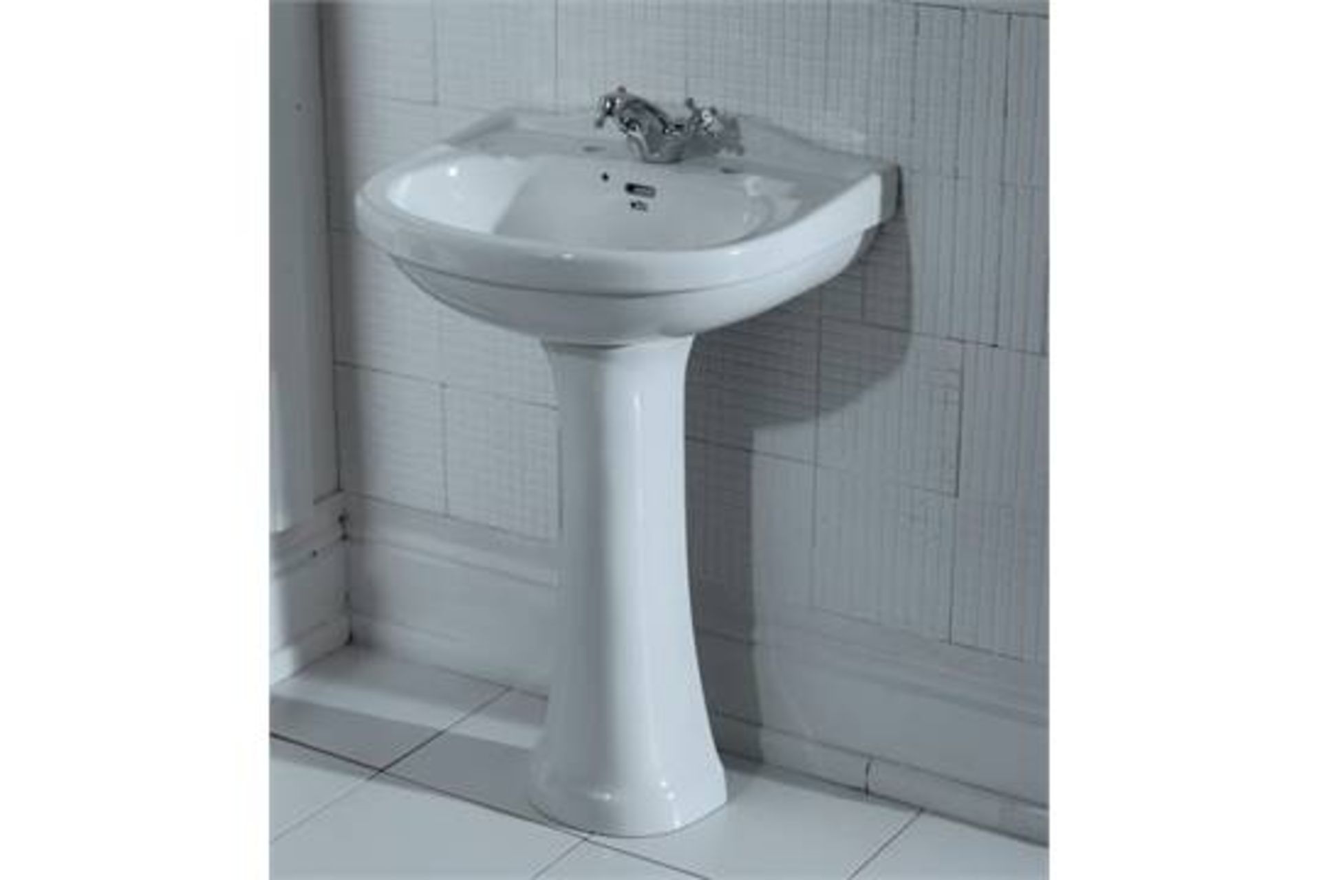 20 x Vogue Bathrooms CARLTON Single Tap Hole SINK BASINS With Pedestals - 450mm Width - Brand New