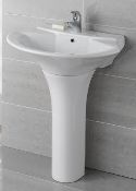 1 x Vogue Bathrooms CLARA Single Tap Hole SINK BASINS With Pedestals - 600mm Width - Brand New Boxed