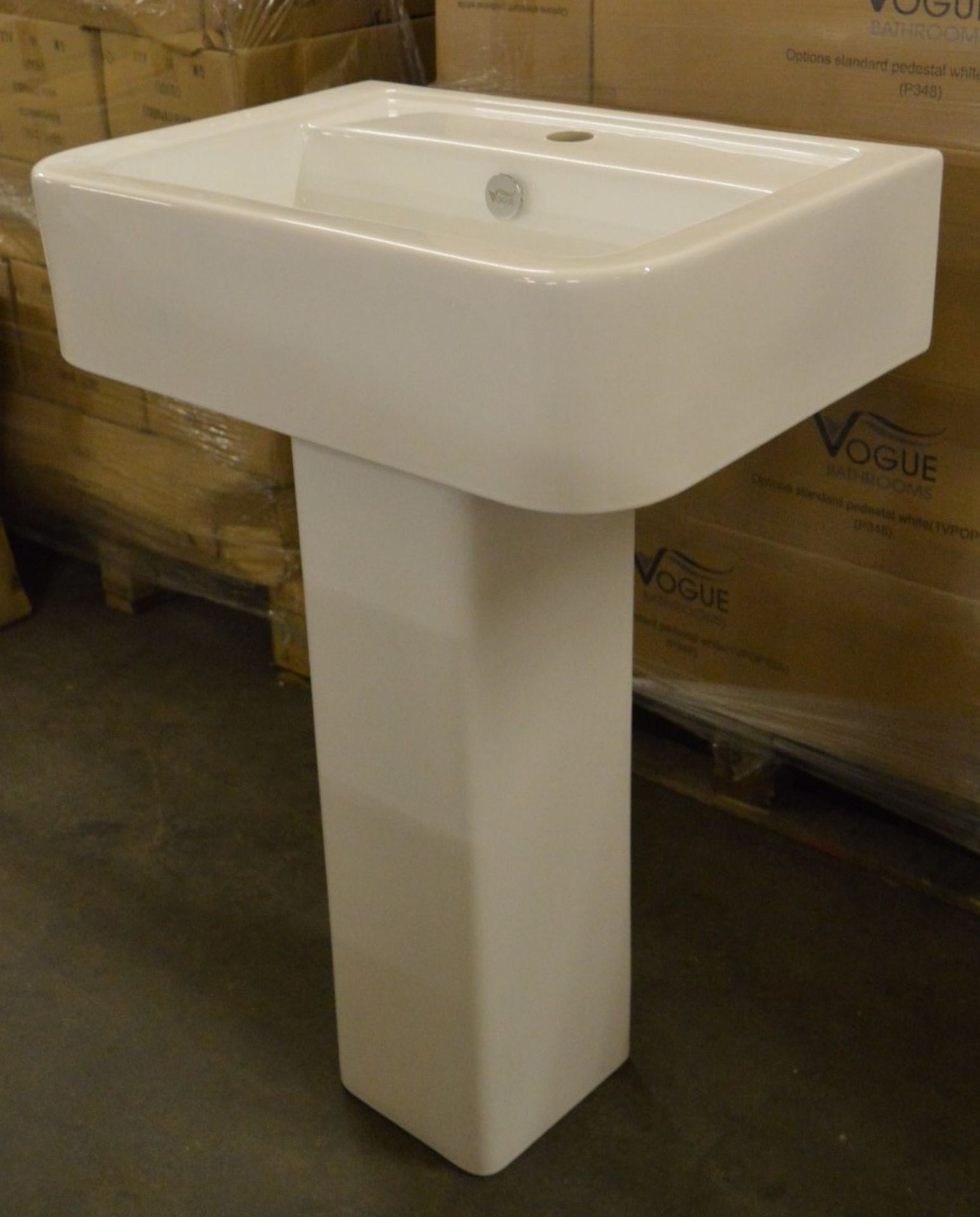 4 x Vogue Bathrooms OPTIONS Single Tap Hole SINK BASINS With Pedestals - 450mm Width - Brand New - Image 6 of 6