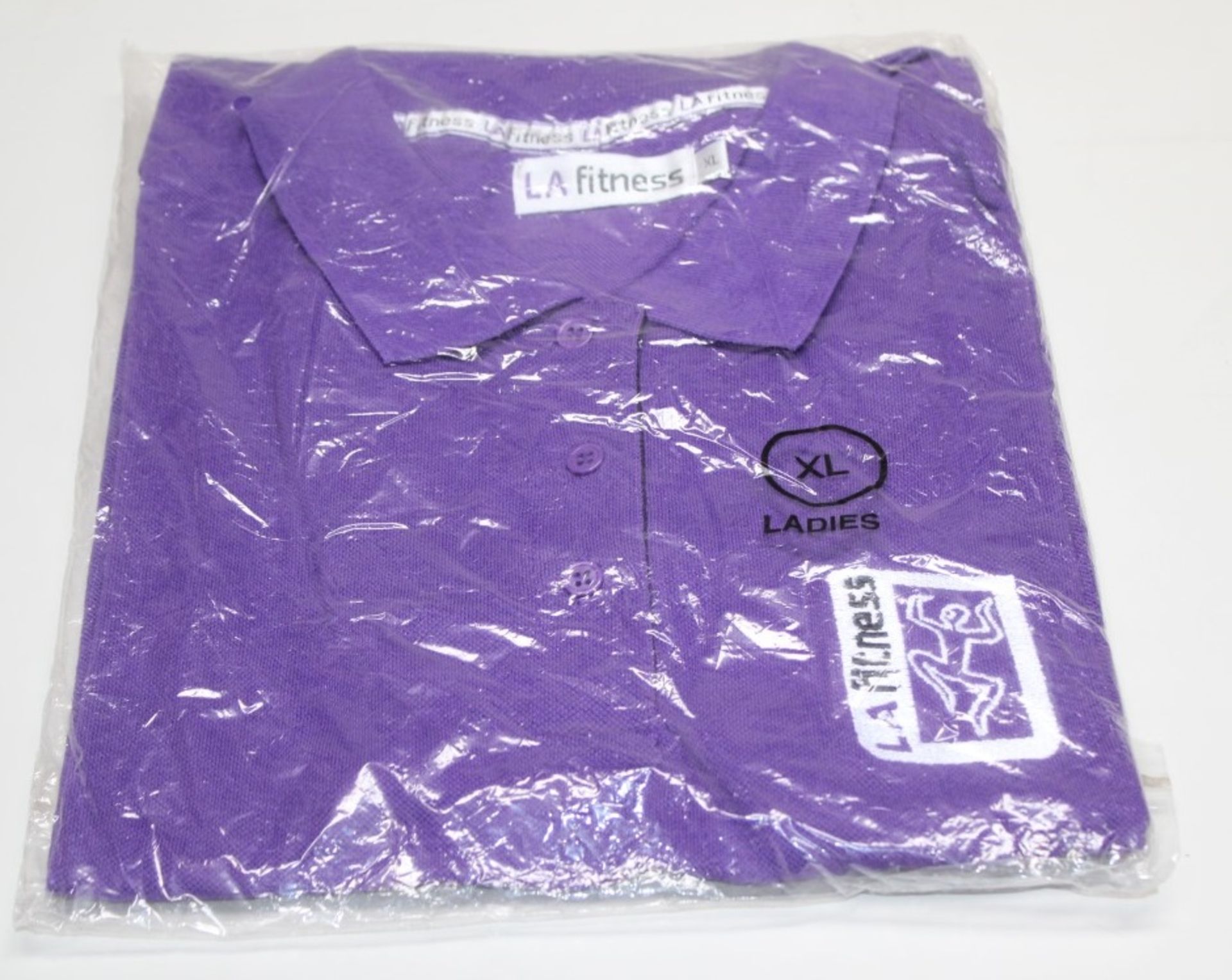 23 x LA FITNESS Branded Ladies Polo Shirts - All X-Large - Colour: Purple / Black - New & Sealed - Image 2 of 4