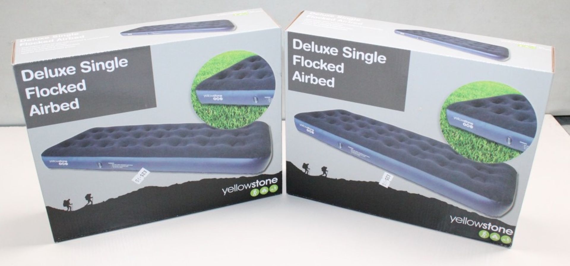 2 x Yellowstone Deluxe Single Flocked Airbeds - Both Blue - Brand New & Boxed  -  Ref: JIM022 -