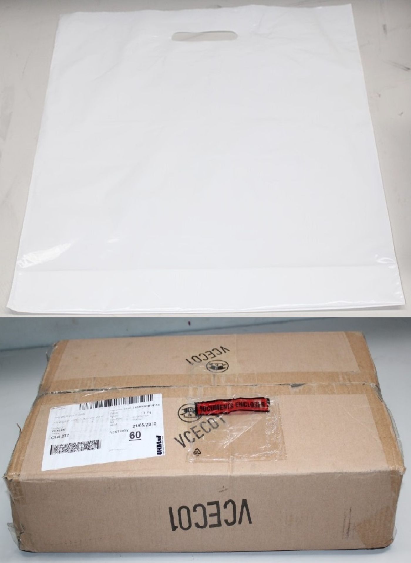 2 x Boxes Of White Carrier Bags  - A Total Of 2500 Bags - New, Unused Boxed Stock - Ref: JIM073 -