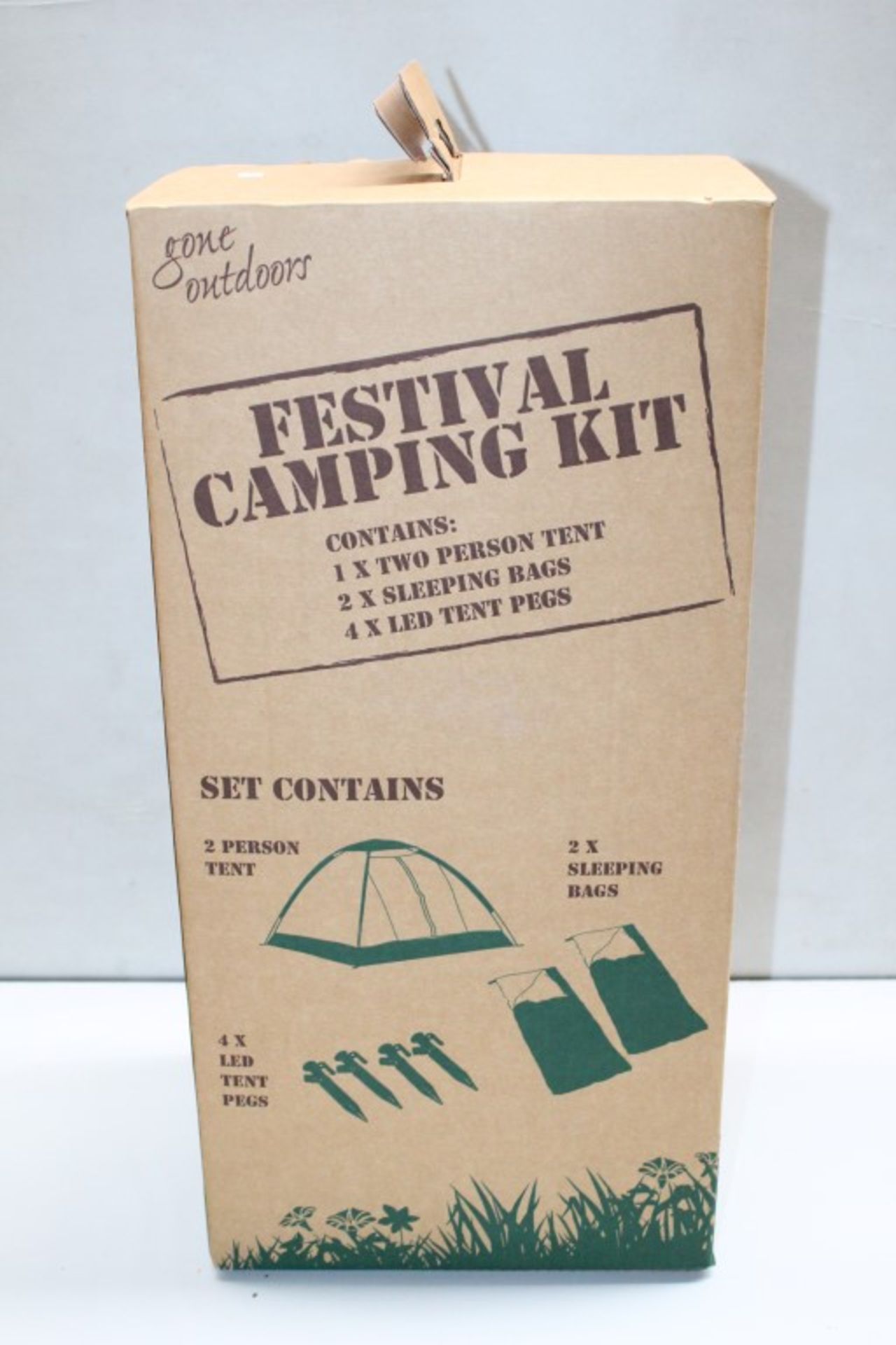 1 x Festival Camping Kit - Includes 2-Person Tent, 2 x Sleeping Bags x 4 LED Tent Pegs - Brand New & - Image 2 of 3